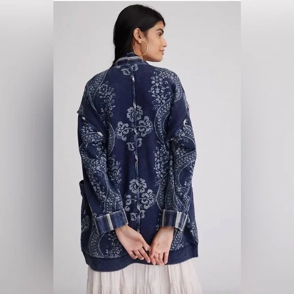 Pilcro Anthropologie Quilted Kimono Jacket Open Cardigan Xxs/xs Women’s Navy - Picture 3 of 6